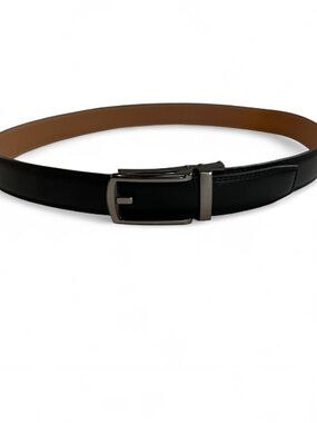 Men’s Black Ratchet Faux Leather Belt with Silver Buckle